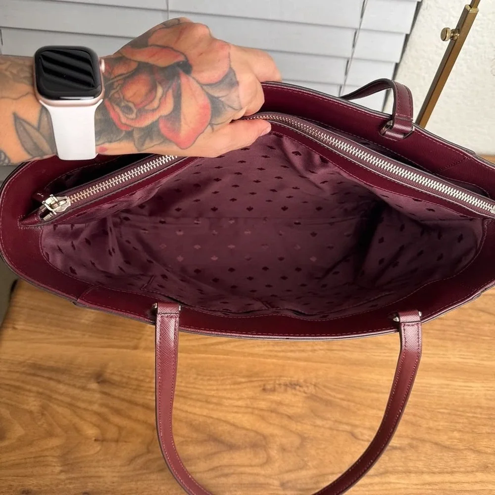 Kate Spade Staci Laptop Tote Bag Saffiano Leather Burgundy Maroon